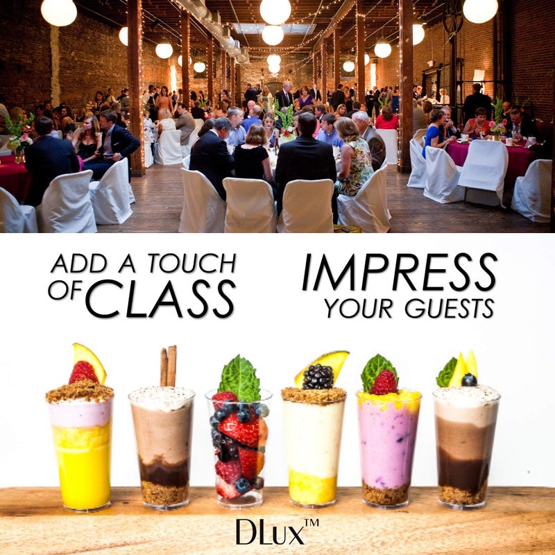 DLux 50 x 3 oz Mini Dessert Cups with Spoons, Shooter - Clear Plastic Parfait Appetizer Cup - Small Reusable Shot Glass for Tasting Party Shooters Desserts Appetizers - With Recipe Ebook - Image 5